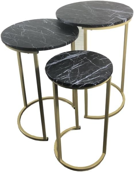 HYGRAD BUILT TO SURVIVE Set of 3 Round Wooden/Steel Nesting Side Stacking Sofa Side Coffee Tables, Small Space Coffee Tea Table for Hallway Living Room Bedroom, Home, Office (Black/Gold) - color: Black/Gold