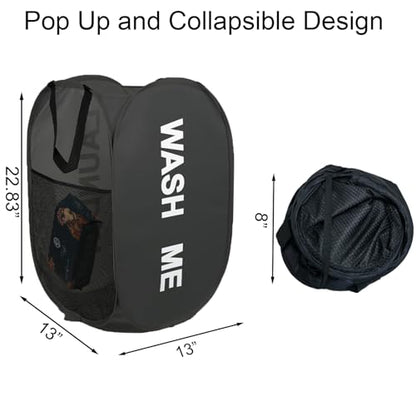 Collapsible Mesh Pop Up Laundry Hamper 2Pack Foldable Laundry Basket for clothing, stuffed animals, towels, for Laundry Room, Dorm, Apartment (Black+Grey) - color: Black + Grey