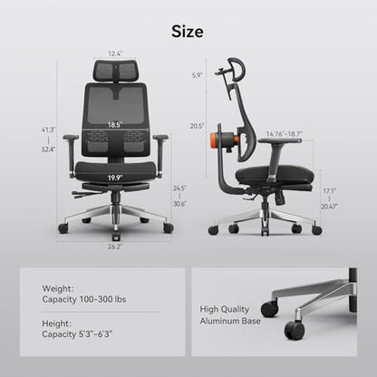 Ergonomic Office Chair-Home Office Desk Chair with Footrest, Auto-Following Backrest & Headrest, 4D Armrests, 96°-136° Recline - color: Black, size: Without Laptop Table + Auto-Following Headrest