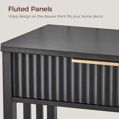 MAHANCRIS 47.2" Console Table with 3 Drawers, Fluted Black Entryway Table | Narrow Long Entry Table with Storage Shelf, Sofa Table for Entryway, Living Room, Foyer, Hallway, Office, Black Gold CTHB5201 - size: 11.8"D x 47.3"W x 32.3"H
