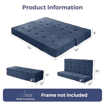 MAXYOYO Foldable Mattress, 8-Inch Tufted Futon Mattress with Handles | Tufted Floor Sofa Bed and Versatile Mattress, Carry Handles for Living Rooms or Guest Rooms, Frame Not Included, Dusty Blue - color: Dusty Blue
