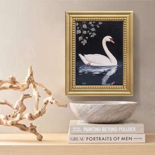 Gatheroad Vintage Gold Framed Canvas Wall Art Prints, Swan Art Picture, Retro Rustic Aesthetic Bathroom Wall Decor, Farmhouse Home Accent for Living Room Bedroom Office, 8x10in - color: White Swan, size: 8X10inch