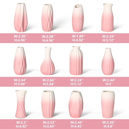 BEAHOT Ceramic Bud Vases Set of 12 – Gradient Pink and White Small Vases for Centerpieces – Elegant Mini White Bud Jars for Weddings, Home Decor, and Table Display – Perfect for Flowers and Gifts - size: 12pack Unglazed Pink