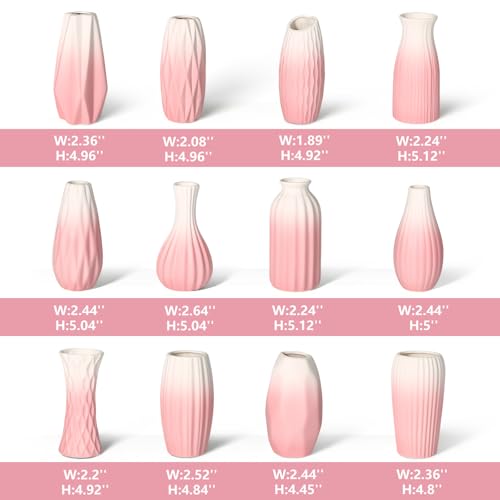 BEAHOT Ceramic Bud Vases Set of 12 – Gradient Pink and White Small Vases for Centerpieces – Elegant Mini White Bud Jars for Weddings, Home Decor, and Table Display – Perfect for Flowers and Gifts - size: 12pack Unglazed Pink