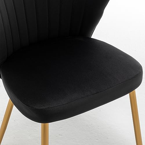 GDFStudio 30.71" Modern Velvet Accent Chair, Comfy Lounge Chair, Upholstered Side Chair with Channel Tufted Back, Gold Metal Legs, Armless Reading Chair for Living Room Bedroom Small Spaces, Black - color: Black + Polyester