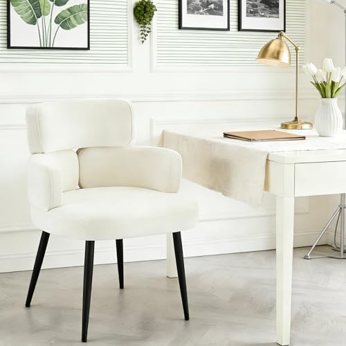 Accent Dining Chair with Arms, Modern Upholstered Side Chair with Soft Fabric Black Metal Legs, Comfy Spacious Seat & Back for Dining Room/Living Room/Bedroom, Beige - color: Beige, size: Set of 1