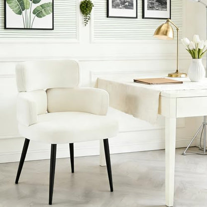 Accent Dining Chair with Arms, Modern Upholstered Side Chair with Soft Fabric Black Metal Legs, Comfy Spacious Seat & Back for Dining Room/Living Room/Bedroom, Beige - color: Beige, size: Set of 1