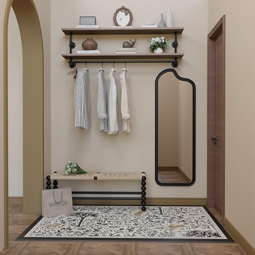 Clothes Rack 60in, 2-Tier Wall Mounted Garment Rack with Real Wood Shelf, Heavy Duty Hanging Clothes Rack, Multi-Purpose Hanging Rod, Space-Saving Closet Storage - color: Brown, size: 2T60IN