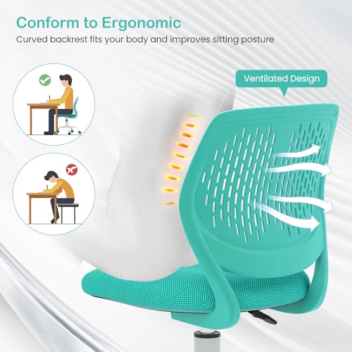 Giantex Kids Desk Chair, Armless Mesh Children Study Seat, Swivel Teen Desk Computer Chair with Adjustable Height & Lumbar Support, Turquoise - color: Turquoise