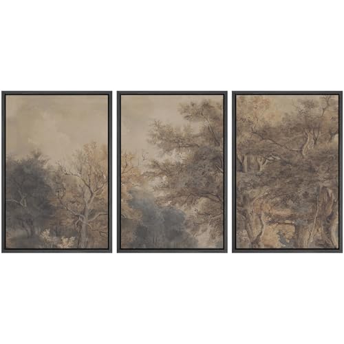 SIGNWIN Framed Canvas Print Wall Art Set Vintage Woodland Sketch Earth Tone Forest Tree Illustrations Modern Art Contemporary Minimal Ultra for Living Room, Bedroom, Office - 16"x24"x3 Black - color: A26-2507-yuk08, size: 16"L x 24"W