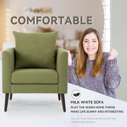 Barrel Accent Chair with Back Pillow, Large Upholstered Armchair with Solid Wood Legs Modern Reading Chairs for Living Room Bedroom - color: Barrel Olive Green, size: Set of 1