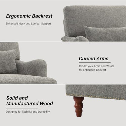 Mid-Century Modern Accent Chair with Lumbar Pillow, Light Brown, 2 Pack | Upholstered Chenille Armchair, Solid Wood Frame & Legs, Comfy Reading Lounge Sofa for Living Room Bedroom, & Small Spaces - color: Chenille Light Brown, size: 2 Seat