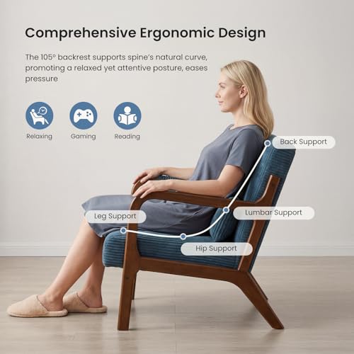 DUMOS Mid Century Modern Accent Chair, 17'' Seat Height with Side Pocket | Upholstered Small Side Chair with Waist Cushion and Wood Frame for Living Room, Bedroom, Reading Nook, Navy Blue - color: Navy Blue, size: Set of 1