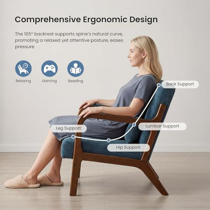 DUMOS Accent Chairs Set of 2, 17'' Seat Height Armchair with Side Pocket | Upholstered Small Side Chair with Waist Cushion and Wood Frame for Living Room, Bedroom, Reading Nook, Navy Blue - color: Navy Blue, size: 1 PC