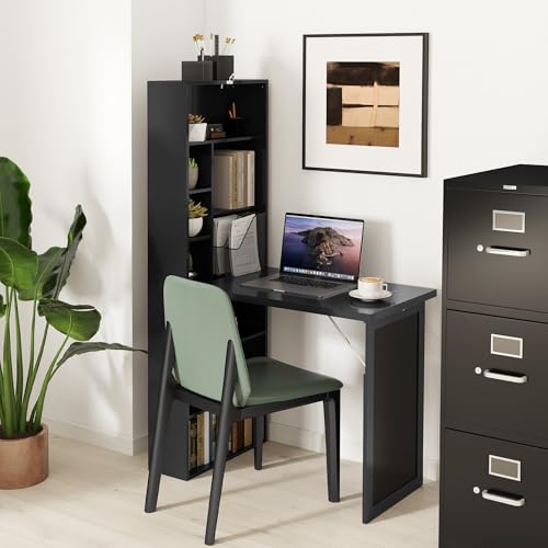 HOMCOM Foldable Convertible Writing Table Computer Desk, Black | Wall Mounted, Space-Saving, Chalkboard, Storage Shelves, for Small Spaces, Home Office, Bedroom, Dorm, Apartment - color: Black