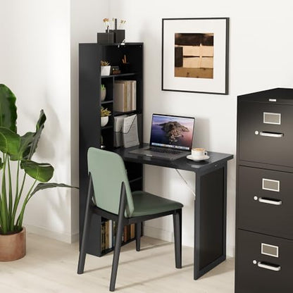 HOMCOM Foldable Convertible Writing Table Computer Desk, Black | Wall Mounted, Space-Saving, Chalkboard, Storage Shelves, for Small Spaces, Home Office, Bedroom, Dorm, Apartment - color: Black
