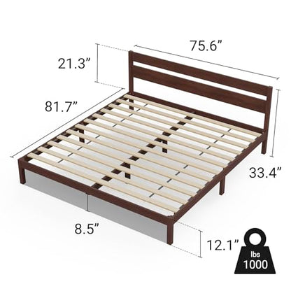 LIFEMENT King Bed Frame with Headboard Classic Wood Platform, Noise Free, Under Bed Storage, No Box Spring Needed, Easy Assembly, Walnut - size: King (U.S. Standard)