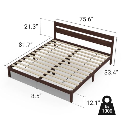 LIFEMENT King Bed Frame with Headboard Classic Wood Platform, Noise Free, Under Bed Storage, No Box Spring Needed, Easy Assembly, Walnut - size: King (U.S. Standard)