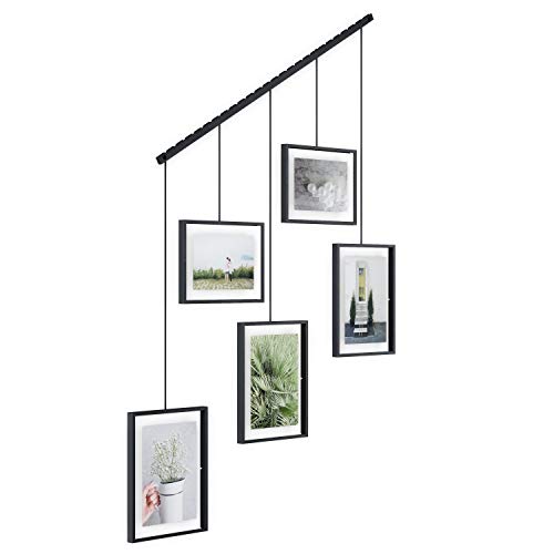 Umbra Exhibit Picture Frame Set, Adjustable Wall Mount, Set of 5, Black | Steel construction, customizable layout, damage-free hanging, fits 4x6 and 5x7 photos, includes mounting hardware - color: Black, size: Set of 5, style: 5-Opening