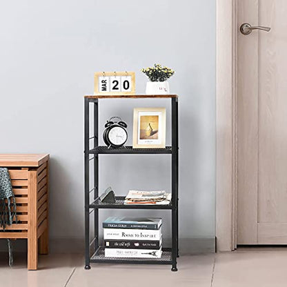 CADUKE Kitchen Storage Cart Baker's Rack 4-Tier Industrial Wood | Kitchen Island Stand, Serving Bar Cart, on Wheel, MDF, End Side Table Storage, Trolley Rack, for Bedside, Bathroom, Office