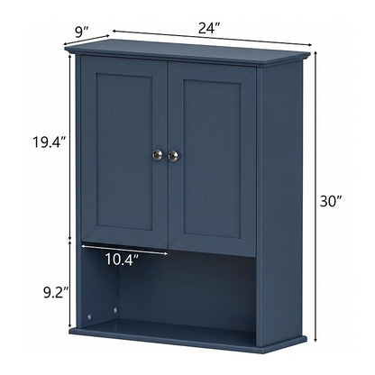 Medicine Cabinet, Over The Toilet Storage Cabinet, 24x30 Inch Wall Mount Bathroom Storage Cabinet with 2 Doors & Adjustable Shelf, Wooden Bathroom Wall Cabinet, Blue - color: Blue