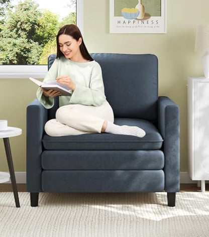 Welzona 3-Layers Cloud Accent Chair, 33" Reading Chair, Teddy Arm Chairs | Comfy Teddy Fabric, Washable Covers, Tool-Free Setup, All-wood Couch Chair for Living Room, Bedroom, Reading Nook, Blue Grey - color: Blue Grey, size: cloud chair
