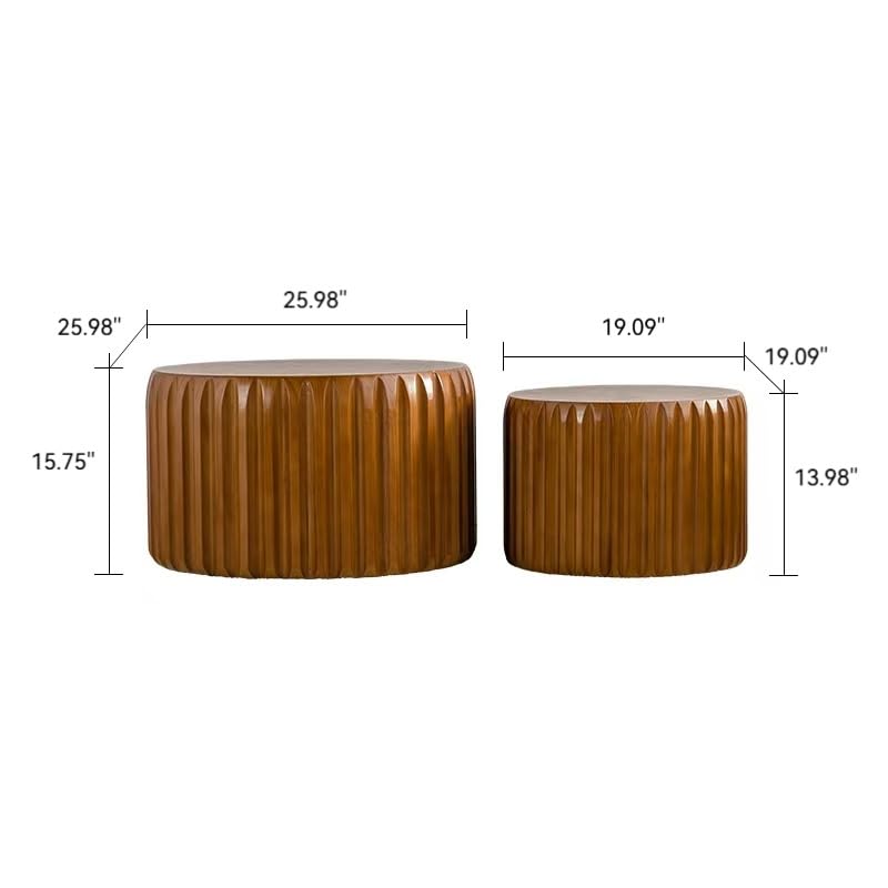 45.07'' Round Coffee Table Set of 2, Modern Mid-Century Circle Fluted Drum Nesting Coffee Table for Living Room, No Assembly, Walnut - color: 45.07in-walnut