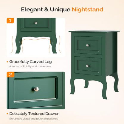 Bonnlo Green Nightstand Set of 2, Small Green Night Stands for Bedroom, Kids Room, Living Room, Wood, 15.75" W x 11.8" D x 23.6" H - color: Green