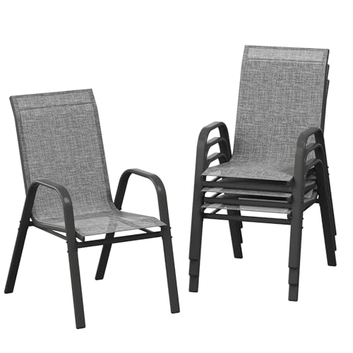 Garvee Patio Chairs Set of 4, Stackable Chairs with High Back for Backyard | All-Weather Outdoor Dining Chairs with Textilene Fabric (Grey) - color: Grey