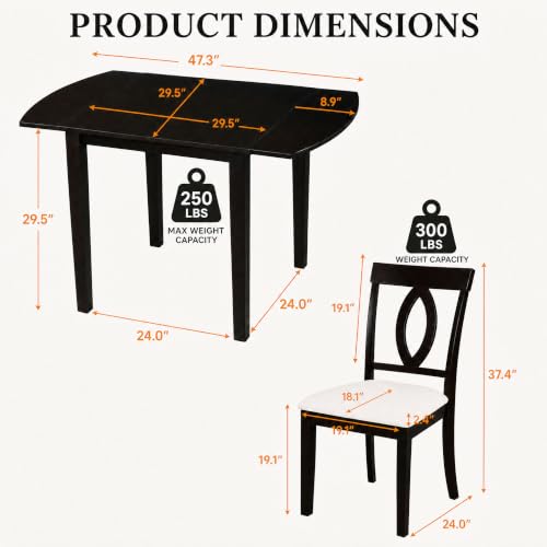 RuiSiSi 3-Piece Drop Leaf Dining Table Set, Wood Extendable Kitchen Table Set with 2 Upholstered Chairs, Small Space Dining Set for 2 People, Beige+Dark Brown - color: Beige+dark Brown, size: 3 Piece