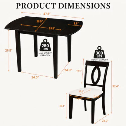 RuiSiSi 3-Piece Drop Leaf Dining Table Set, Wood Extendable Kitchen Table Set with 2 Upholstered Chairs, Small Space Dining Set for 2 People, Beige+Dark Brown - color: Beige+dark Brown, size: 3 Piece