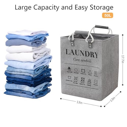 Small Laundry Basket, 50L Foldable Laundry Hamper Organizer with Handles, Fashion Portable Laundry Basket in Bedroom, Laundry Room, Closet, Bathroom, College Dorm (Light Gray) - color: Light Gray