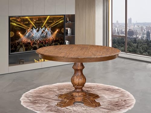 FE5-0N-TP - Kitchen Table with Acacia Wood Round Tabletop, Antique Walnut Finish - color: Antique Walnut, size: 48x48 Inch