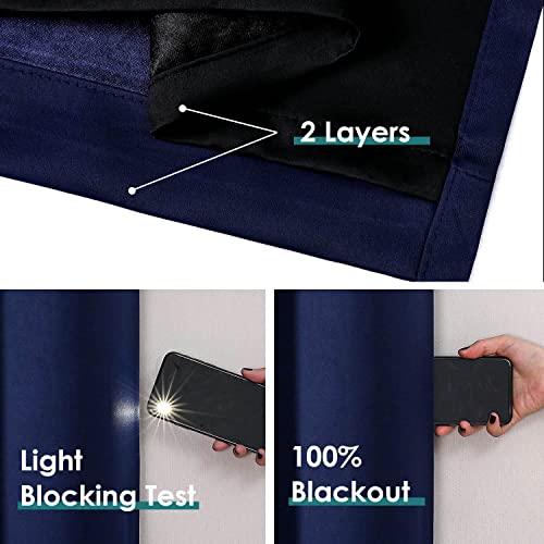 ChrisDowa 100% Blackout Curtains for Bedroom 63 Inches Long 2 Panels Set | 2 Thick Layers, Thermal Insulated, Light Blocking, Grommet, Window Treatment, Living Room Drapes, Navy Blue, 38 x 63 Inch - color: Navy Blue, size: 38"W x 63"L (Pack of 2)