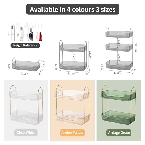 YCIA&DONE Bathroom Organizer Countertop, Makeup Storage, Skincare Cosmetic Tray Shelf, Perfume Holder Rack for Vanity Counter, Large Capacity, Easy to Install, Clean, 2 Tiers, Smoky Gray - color: Smoky Gray, size: 2-Tier