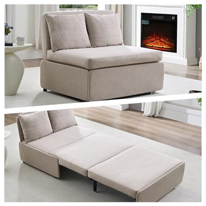 BALUS 43" W Twin Pull Out Sofa Bed Sleeper Couch with Pullout Beds, Convertible 2 in 1 Linen Sleepers Sofas Armless Chair with Pillows and Foldable Mattress for Small Space Apartment Loft, Beige - color: Beige, size: Twin