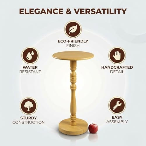 Relso Stambha Solid Wood Drink Table - 24" Tall Round Accent Side Table, Handcrafted Natural Finish, Mango Wood, Perfect for Living Room, Bedroom or Indoor Plant Stand, 12" Compact Top - color: Stambha Natural