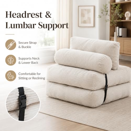 Beige Convertible Sofa Bed Folding Sofa Bed Sleeper Chair Couch Beds, Comfy Floor Beds with Pillow and Back Support, Small Couch for Bedroom, Living Room Bedroom - color: White