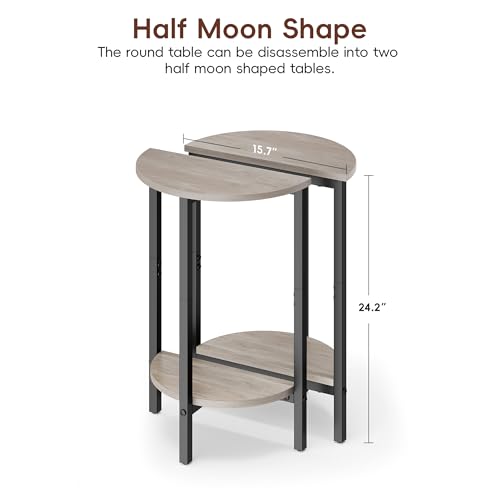 Side Tables Small End Tables, Set of 2 Half Round Side Table for Living Room, 2 Tier Couch Side Table, Small Round Coffee Table Accent Table, Thin Sofa Table Narrow Entryway Table, Grey - color: Greige