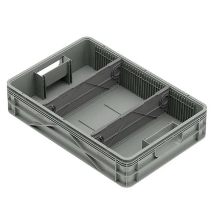 Quarter Crate 4-Pack Stackable Storage Bins, Aircraft | Polypropylene, 14 dividers included, 19.16x12.75x4.57 in, over 1000 lb stack, lids sold separately - color: Aircraft