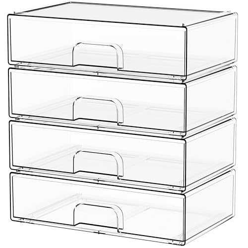 12.1''W Clear Stackable Storage Drawers,4Pcs Acrylic Drawer Organizer for Hair Accessories,Makeup Organizers,Plastic Office Supply Organizer for Pen,Pencil,Medicine,Accessory,Craft Organization - color: Clear-12.2 In Width, size: 4 PCS