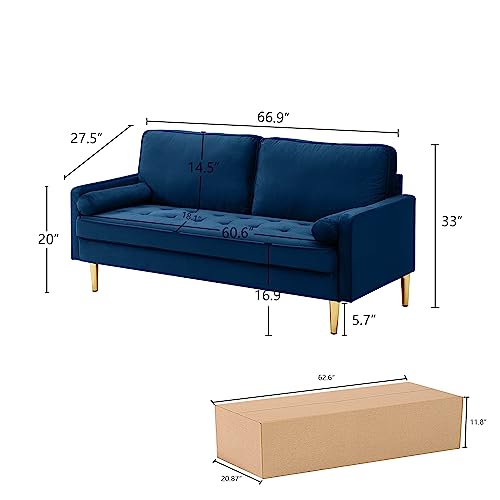 Modern Fabric Loveseat Sofa,2-Seater Small Couch Love Seat with Thick Cushion,65" Cozy Deep Seat Couches for Living Room Compact Home Office (Blue) - color: Blue