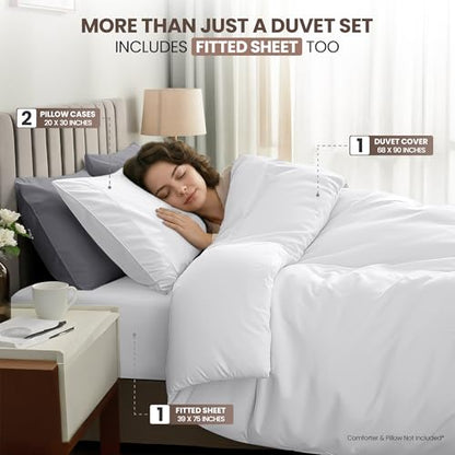 Utopia Bedding Duvet Cover Twin with Fitted Sheet (39x75) - 2 Pillow Case (20x30)- All Season Luxury Bed in a Bag with Zippered Duvet Cover - No Comforter (White) - color: White, size: Twin - Duvet Cover with Fitted Sheet