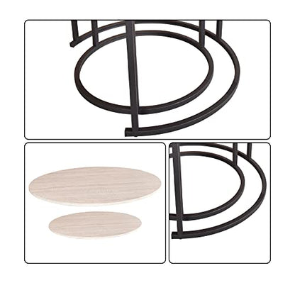 HOMERECOMMEND Round Coffee Table Set of 2 for Living Room,Natural Wood | Round Table with Solid Powder-Coated Metal Frame,round nesting coffee table set of 2 - color: Oak