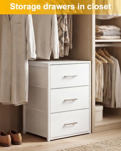 Fixwal Closet Drawers for Clothes, 1 Pack, 3 Drawers Dresser, 15.7" Wide | height 23.6", 3 fabric storage drawers, wooden top, white, spacious storage, dresser for bedroom - size: 11.8"D x 15.7"W x 23.6"H