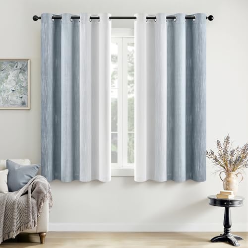 MIULEE Chambray Blue and Greyish White Ombre Blackout Curtains 52Wx63L | Full Room Darkening,Thermal Insulated,63 Inch Long,Grommet Drapes for Bedroom/Living Room,Modern Window Treatments,Set of 2 - color: Chambray Blue and Greyish White, size: 52"W x 63"