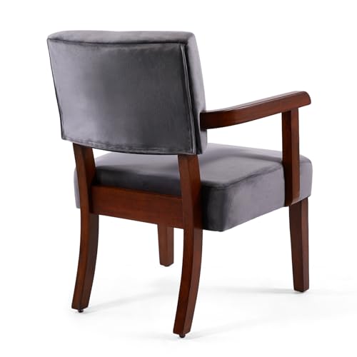 Velvet Accent Chair, Armchair with Solid Wood Frame and Legs, Gray | Living Room Chairs with Soft Thicken Cushion, Comfy Reading Chair for Bedroom, Waiting Room, Home Office, Easy Assembly - color: Velvet Gray, size: One Chair