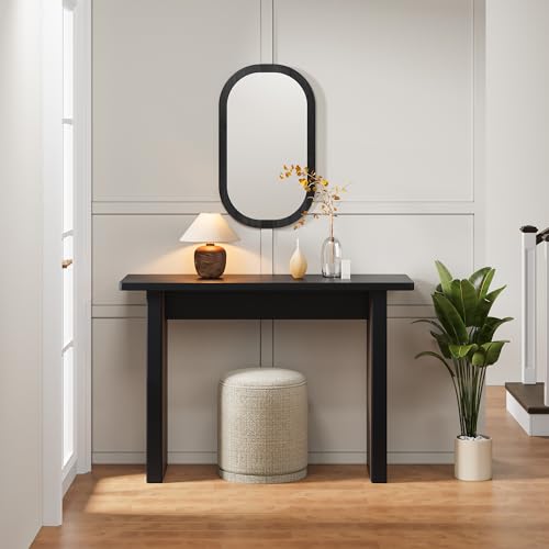 Mid Century Narrow Entryway Console Table, 43.3" Fluted Wood Couch Table Behind Sofa Long and Skinny for Living Room Hallway Entrance Foyer, Black - color: Black
