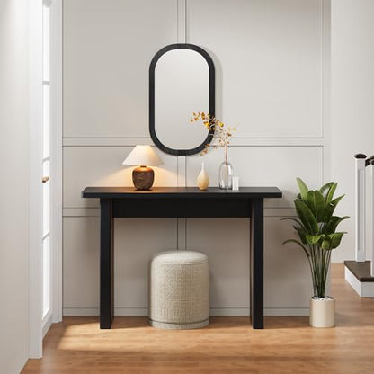 Mid Century Narrow Entryway Console Table, 43.3" Fluted Wood Couch Table Behind Sofa Long and Skinny for Living Room Hallway Entrance Foyer, Black - color: Black