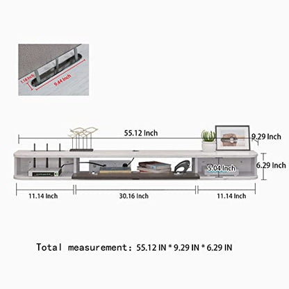 Pmnianhua Floating TV Console,55'' Wall-Mounted Media Console,Floating TV Cabinet,Modern Floating TV Stand,Under TV Entertainment Shelf with Door and Storage for Bedroom Living Room (Grey-White)